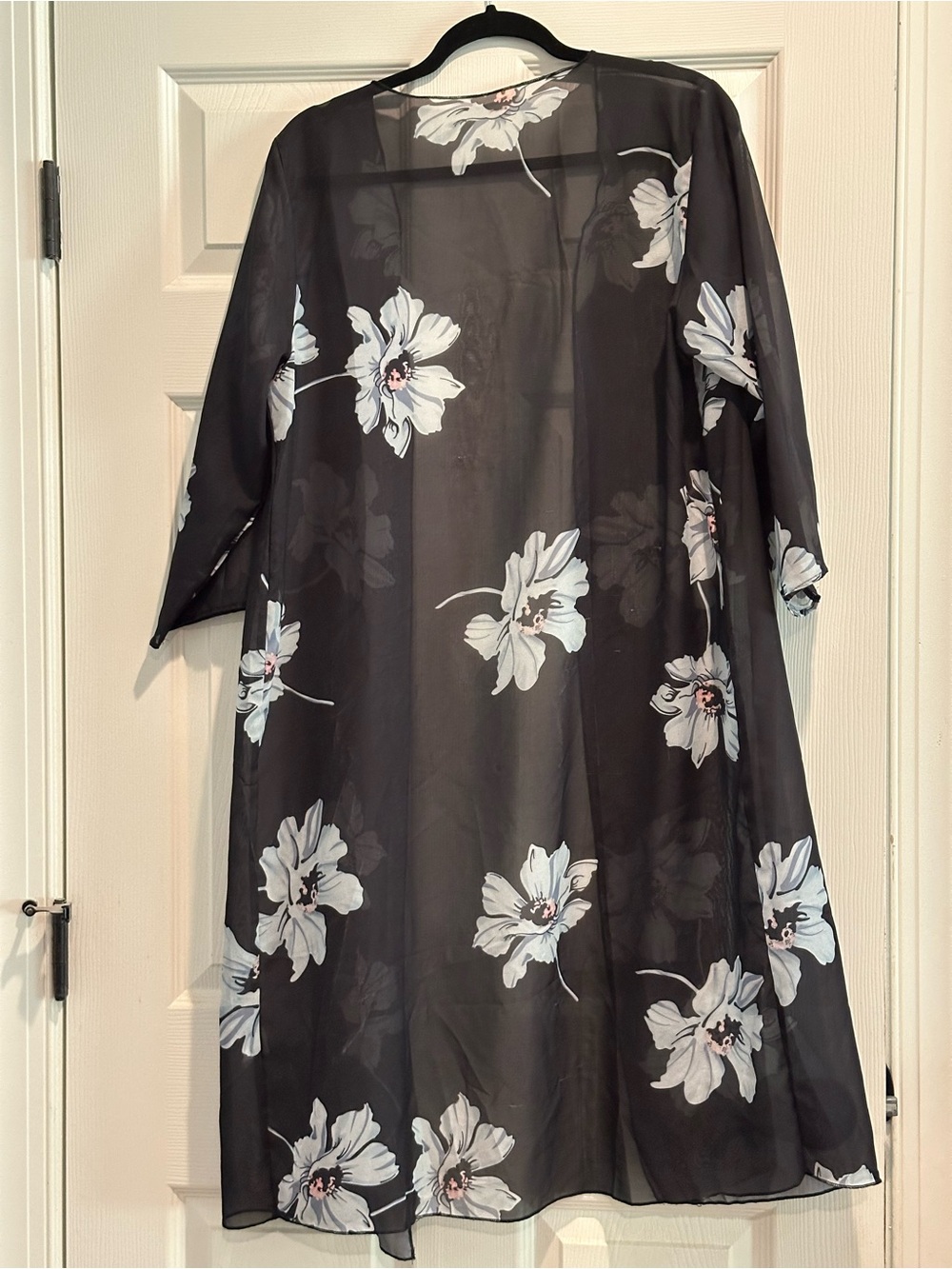 Black Floral Sheer Kimono Cover-Up - Picture 2 of 9